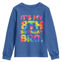 It is My 8th Birthday Bro Printed Tie Dye Graphic Youth Sweatshirt 8 Years Old Bday Party Retro Hippie Rainbow