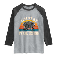 Jimothy from Seattle WA Feral Legend Raccoon Raglan Shirt Viral Trash Panda Vintage Sunset Arch Graphic