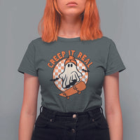Halloween Skating Boo Sheet T Shirt For Women Creep It Real Ghost Fall Season Retro Vintage - Wonder Print Shop