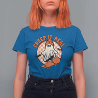 Halloween Skating Boo Sheet T Shirt For Women Creep It Real Ghost Fall Season Retro Vintage - Wonder Print Shop