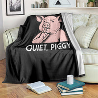 Quiet Piggy Funny Shushing Pig Throw Blanket Funny Political Satire Cute Cartoon Animal Humor - Wonder Print Shop