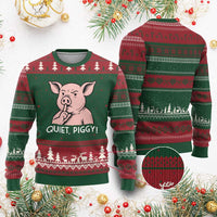 Quiet Piggy Funny Shushing Pig Ugly Christmas Sweater Funny Political Satire Cute Cartoon Animal Humor - Wonder Print Shop