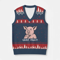 Quiet Piggy Funny Shushing Pig V-Neck Knit Sweater Vest Funny Political Satire Cute Cartoon Animal Humor - Wonder Print Shop