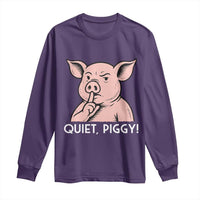 Quiet Piggy Funny Shushing Pig Long Sleeve Shirt Funny Political Satire Cute Cartoon Animal Humor - Wonder Print Shop