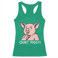 Quiet Piggy Funny Shushing Pig Racerback Tank Top Funny Political Satire Cute Cartoon Animal Humor - Wonder Print Shop