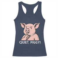 Quiet Piggy Funny Shushing Pig Racerback Tank Top Funny Political Satire Cute Cartoon Animal Humor - Wonder Print Shop