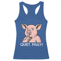 Quiet Piggy Funny Shushing Pig Racerback Tank Top Funny Political Satire Cute Cartoon Animal Humor - Wonder Print Shop