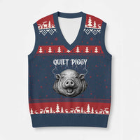 Quiet Piggy Metal Style V-Neck Knit Sweater Vest Dark Humor Pig Political Satire Humor Rock Aesthetic - Wonder Print Shop