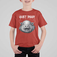 Quiet Piggy Metal Style T Shirt For Kid Dark Humor Pig Political Satire Humor Rock Aesthetic - Wonder Print Shop