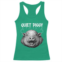 Quiet Piggy Metal Style Racerback Tank Top Dark Humor Pig Political Satire Humor Rock Aesthetic - Wonder Print Shop