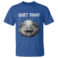 Quiet Piggy Metal Style T Shirt Dark Humor Pig Political Satire Humor Rock Aesthetic - Wonder Print Shop