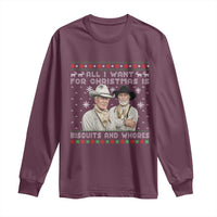 Funny Western Christmas Cowboy Humor Long Sleeve Shirt All I Want for Christmas Is Biscuits and Whores - Wonder Print Shop