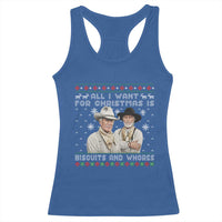 Funny Western Christmas Cowboy Humor Racerback Tank Top All I Want for Christmas Is Biscuits and Whores - Wonder Print Shop