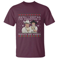 Funny Western Christmas Cowboy Humor T Shirt All I Want for Christmas Is Biscuits and Whores - Wonder Print Shop