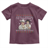 Funny Western Christmas Cowboy Humor Toddler T Shirt All I Want for Christmas Is Biscuits and Whores - Wonder Print Shop