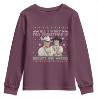 Funny Western Christmas Cowboy Humor Youth Sweatshirt All I Want for Christmas Is Biscuits and Whores - Wonder Print Shop