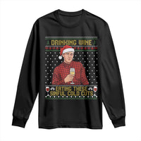 Funny Ed Gein Christmas Meme Long Sleeve Shirt Drinking Wine Eating This Sinful Cold Cuts Viral Scene Naughty Holiday - Wonder Print Shop