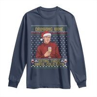 Funny Ed Gein Christmas Meme Long Sleeve Shirt Drinking Wine Eating This Sinful Cold Cuts Viral Scene Naughty Holiday - Wonder Print Shop