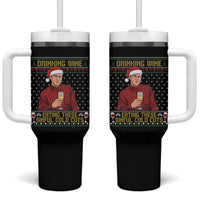 Funny Ed Gein Christmas Meme Tumbler With Handle Drinking Wine Eating This Sinful Cold Cuts Viral Scene Naughty Holiday - Wonder Print Shop
