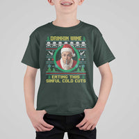 Funny Ed Gein Horror Christmas Meme T Shirt For Kid Drinking Wine Eating This Sinful Cold Cuts Viral Scene - Wonder Print Shop