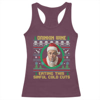Funny Ed Gein Horror Christmas Meme Racerback Tank Top Drinking Wine Eating This Sinful Cold Cuts Viral Scene - Wonder Print Shop