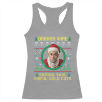 Funny Ed Gein Horror Christmas Meme Racerback Tank Top Drinking Wine Eating This Sinful Cold Cuts Viral Scene - Wonder Print Shop