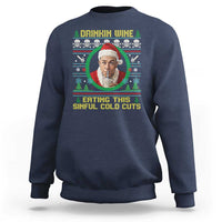Funny Ed Gein Horror Christmas Meme Sweatshirt Drinking Wine Eating This Sinful Cold Cuts Viral Scene - Wonder Print Shop