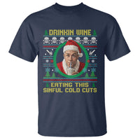 Funny Ed Gein Horror Christmas Meme T Shirt Drinking Wine Eating This Sinful Cold Cuts Viral Scene - Wonder Print Shop