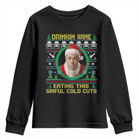 Funny Ed Gein Horror Christmas Meme Youth Sweatshirt Drinking Wine Eating This Sinful Cold Cuts Viral Scene - Wonder Print Shop