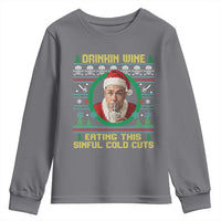 Funny Ed Gein Horror Christmas Meme Youth Sweatshirt Drinking Wine Eating This Sinful Cold Cuts Viral Scene - Wonder Print Shop