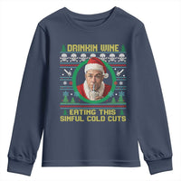 Funny Ed Gein Horror Christmas Meme Youth Sweatshirt Drinking Wine Eating This Sinful Cold Cuts Viral Scene - Wonder Print Shop