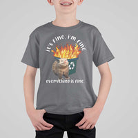 Funny Opossum Meme T Shirt For Kid It's Fine I'm Fine Everything Is Fine Dumpster Fire - Wonder Print Shop