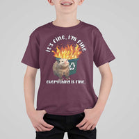 Funny Opossum Meme T Shirt For Kid It's Fine I'm Fine Everything Is Fine Dumpster Fire - Wonder Print Shop