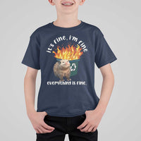 Funny Opossum Meme T Shirt For Kid It's Fine I'm Fine Everything Is Fine Dumpster Fire - Wonder Print Shop