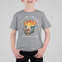 Funny Opossum Meme T Shirt For Kid It's Fine I'm Fine Everything Is Fine Dumpster Fire - Wonder Print Shop