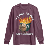 Funny Opossum Meme Long Sleeve Shirt It's Fine I'm Fine Everything Is Fine Dumpster Fire