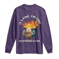 Funny Opossum Meme Long Sleeve Shirt It's Fine I'm Fine Everything Is Fine Dumpster Fire