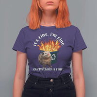 Funny Opossum Meme T Shirt For Women It's Fine I'm Fine Everything Is Fine Dumpster Fire - Wonder Print Shop