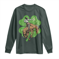 St Patrick's Day Lucky Cowboy Long Sleeve Shirt Retro Vintage Clover