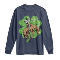 St Patrick's Day Lucky Cowboy Long Sleeve Shirt Retro Vintage Clover