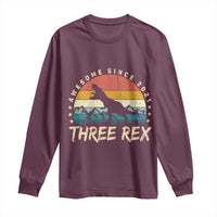 Three Rex 3rd Birthday Long Sleeve Shirt 3 Years Old Dinosaur Bday Boy