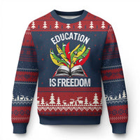 Education Is Freedom Ugly Christmas Sweater Teaching Black History Month Books - Wonder Print Shop