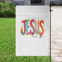 Jesus Loves You Colorful Brush Stroke Christian Garden Flag Faith Inspirational Religious Gift for Believers
