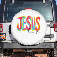 Jesus Loves You Colorful Brush Stroke Christian Spare Tire Cover Faith Inspirational Religious Gift for Believers