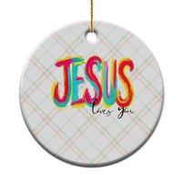 Jesus Loves You Colorful Brush Stroke Christian Ceramic Ornament Faith Inspirational Religious Gift for Believers