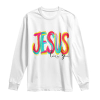 Jesus Loves You Colorful Brush Stroke Christian Long Sleeve Shirt Faith Inspirational Religious Gift for Believers