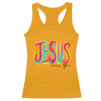 Jesus Loves You Colorful Brush Stroke Christian Racerback Tank Top Faith Inspirational Religious Gift for Believers