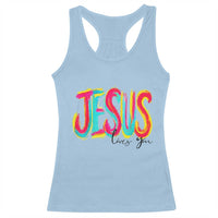 Jesus Loves You Colorful Brush Stroke Christian Racerback Tank Top Faith Inspirational Religious Gift for Believers