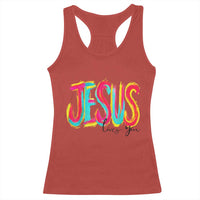 Jesus Loves You Colorful Brush Stroke Christian Racerback Tank Top Faith Inspirational Religious Gift for Believers