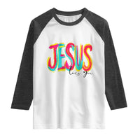 Jesus Loves You Colorful Brush Stroke Christian Raglan Shirt Faith Inspirational Religious Gift for Believers